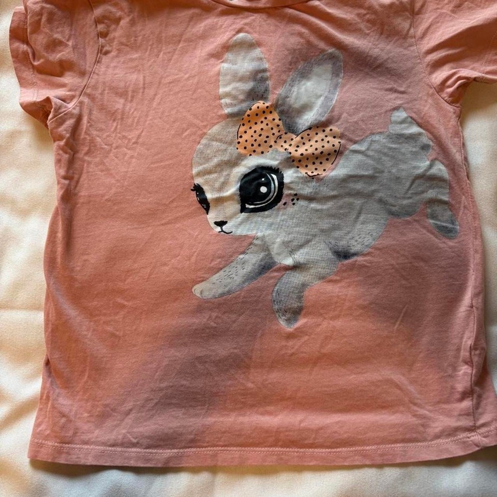 HM Kids Pink Bunny Graphic Baby Tee Polka Dot Bow T-Shirt Size 8-10Y